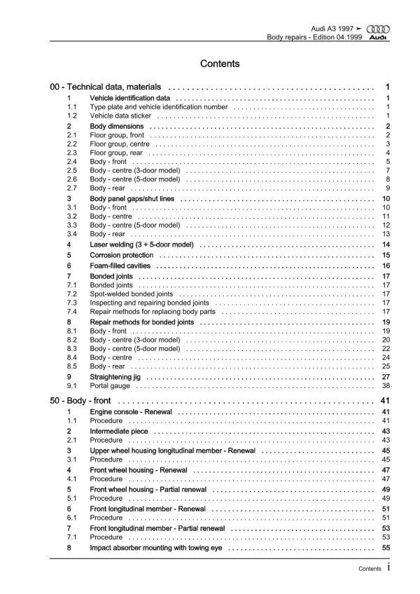 Audi A3 type 8L 1996-2006 body repairs workshop manual eBook guide pdf