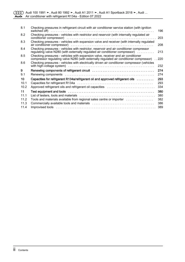 Audi A3 8L 1996-2006 air conditioning systems refrigerant R134a manual eBook