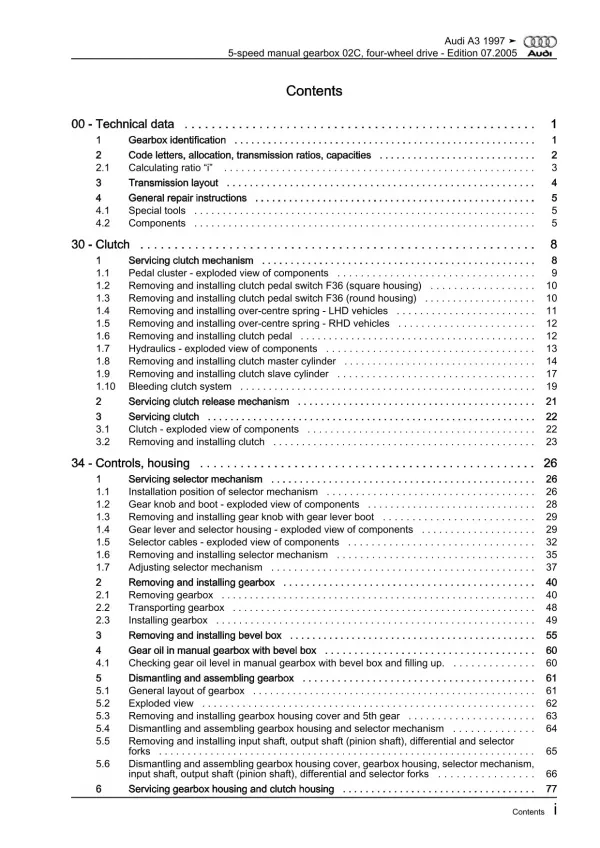 Audi A3 8L 1996-2006 5 speed manual gearbox 02C awd repair workshop manual eBook