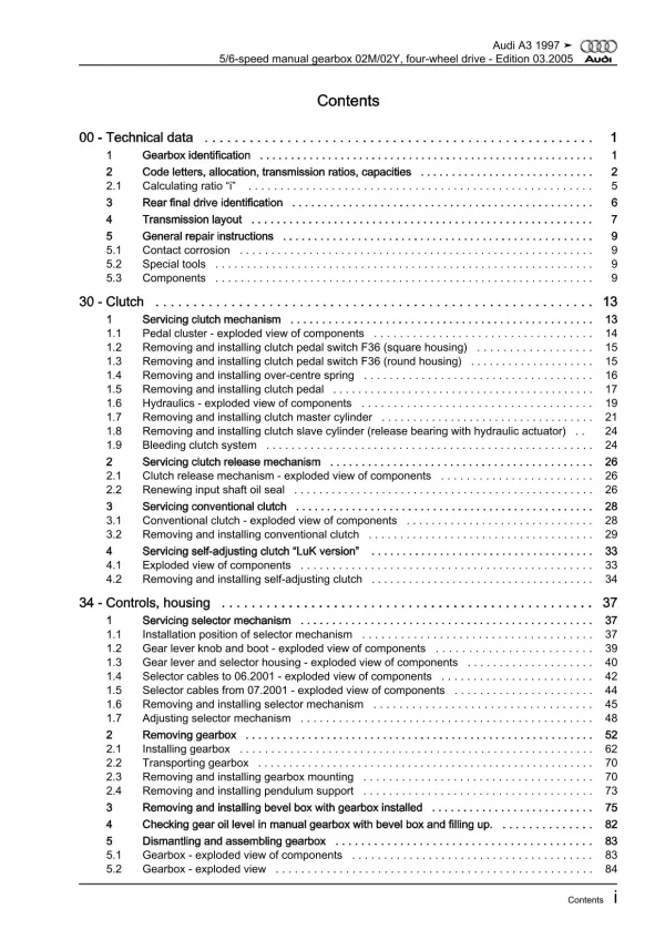 Audi A3 8L (96-06) 5 6 speed manual gearbox 02M 02Y repair workshop manual eBook