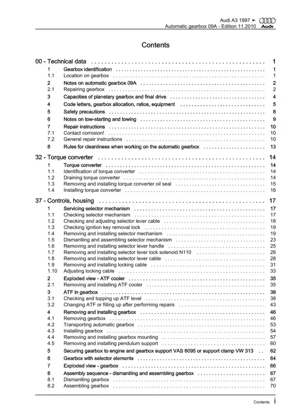 Audi A3 8L 1996-2006 5 speed automatic gearbox 09A repair workshop manual eBook