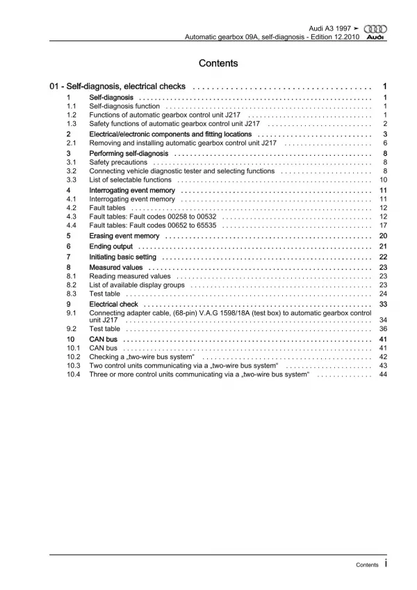 Audi A3 8L 1996-2006 self-diagnosis automatic gearbox 09A repair manual eBook