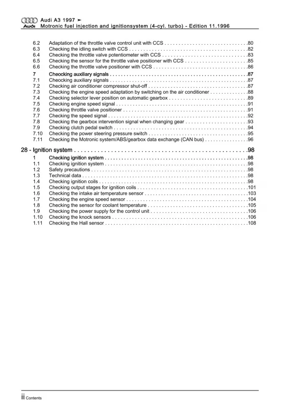 Audi A3 8L (96-06) motronic injection ignition system 150 hp repair manual eBook