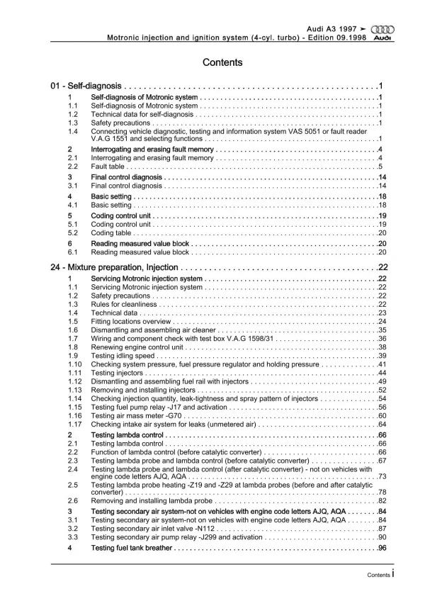 Audi A3 8L (96-06) 4-cyl. motronic injection ignition system repair manual eBook