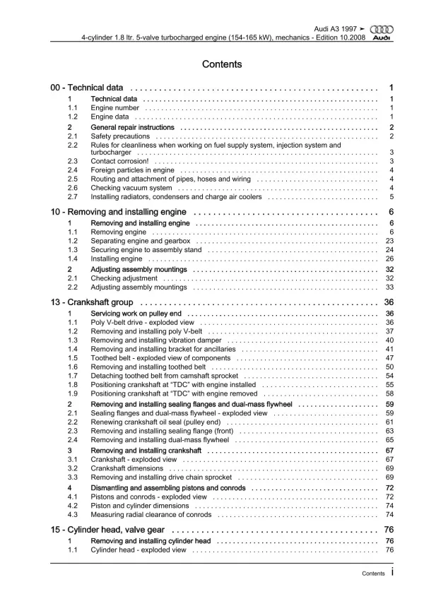 Audi A3 8L 1996-2006 injection engine mechanics 209-225 hp repair manual eBook