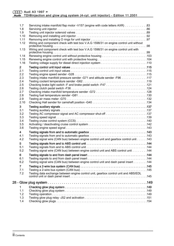 Audi A3 8L (96-06) direct injection glow plug unit injectors repair manual eBook