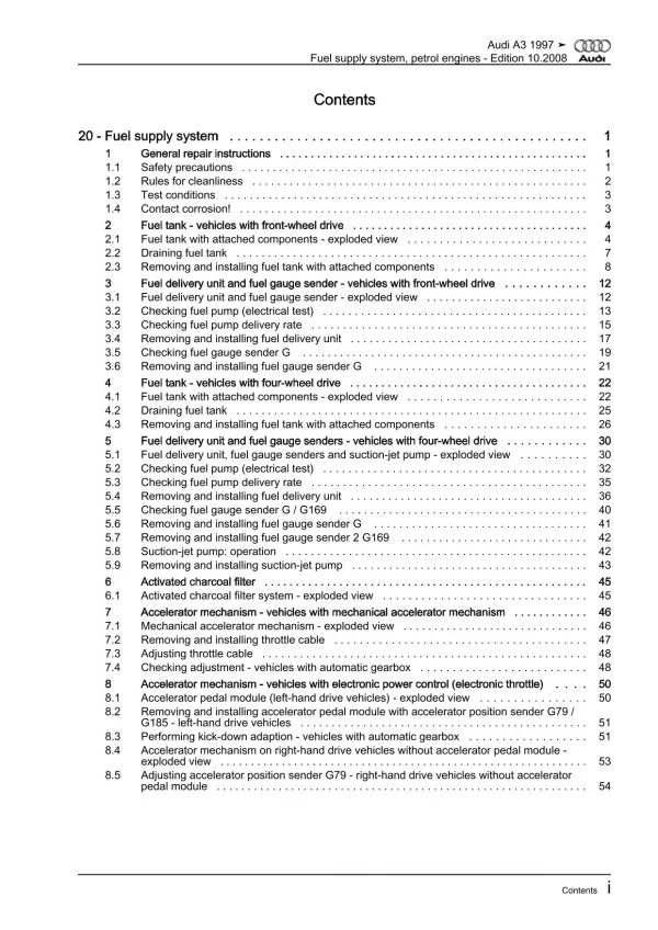 Audi A3 type 8L 1996-2006 fuel supply system petrol engines repair manual eBook