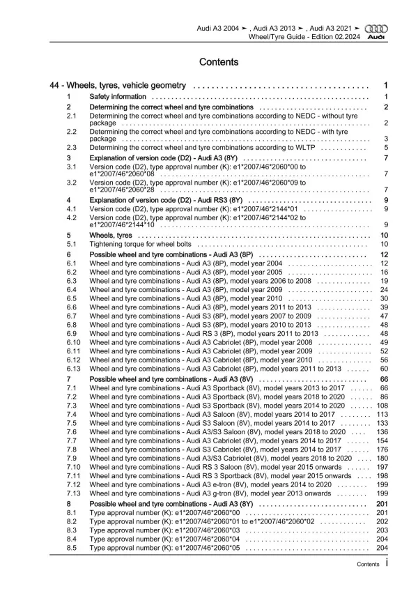 Audi A3 type 8P 2003-2012 wheels and tyres repair workshop manual eBook pdf