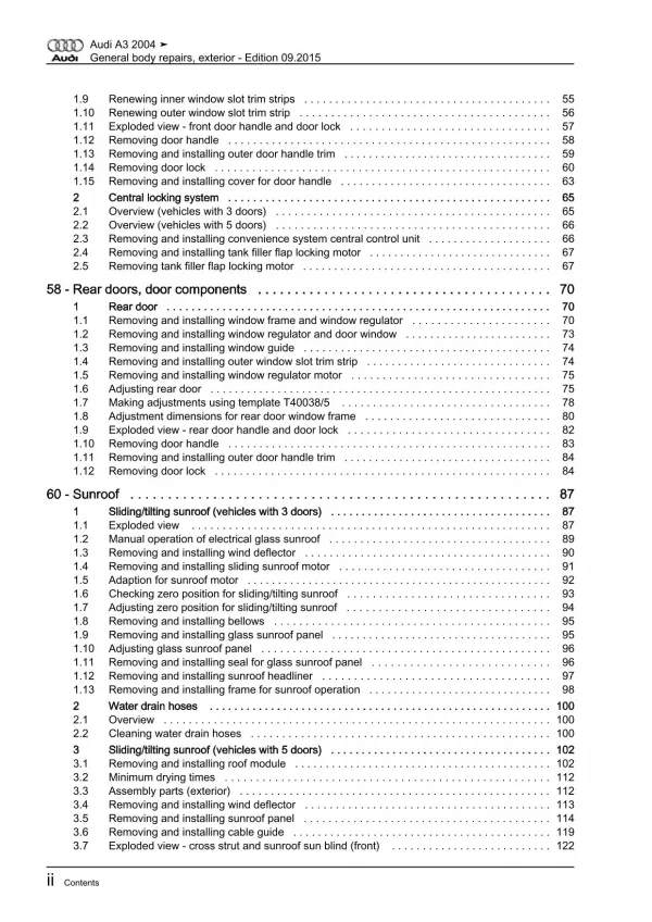 Audi A3 8P 2003-2012 general body repairs exterior repair workshop manual eBook