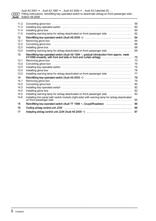 Audi A3 8P 2003-2012 retrofitting key-operated switch fitting instructions eBook