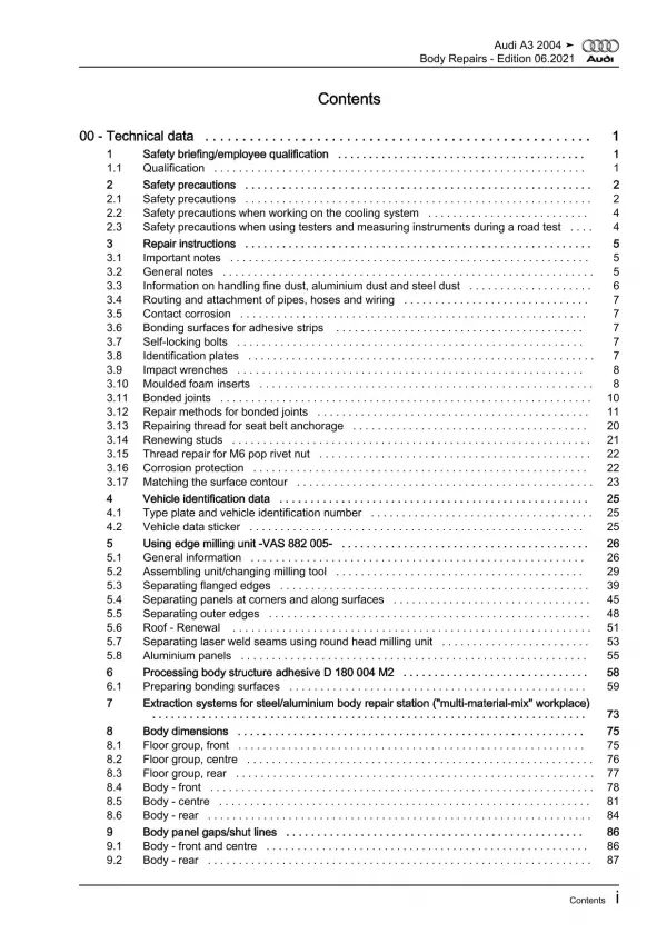 Audi A3 type 8P 2003-2012 body repairs workshop manual eBook guide pdf