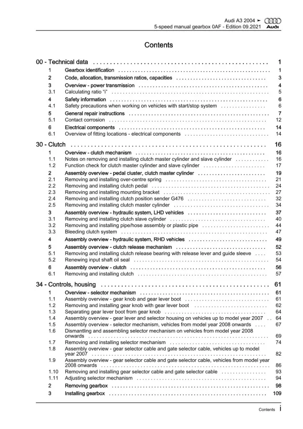 Audi A3 8P 2003-2012 5 speed manual gearbox 0AF repair workshop manual eBook