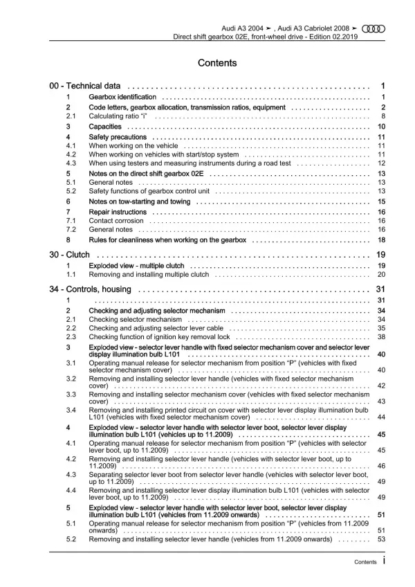 Audi A3 8P 2003-2012 6 speed direct shift gearbox 02E 4wd repair manual eBook