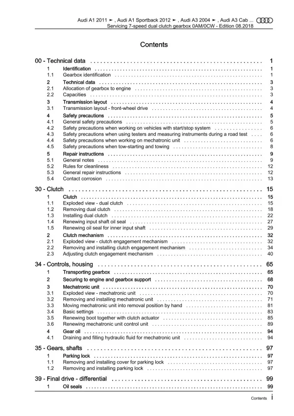Audi A3 8P 2003-2012 7 speed dual clutch gearbox 0AM 0CW repair manual eBook