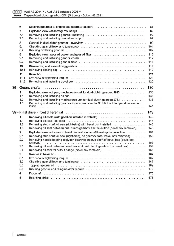 Audi A3 type 8P 2003-2012 7 speed dual clutch gearbox 0BH repair manual eBook