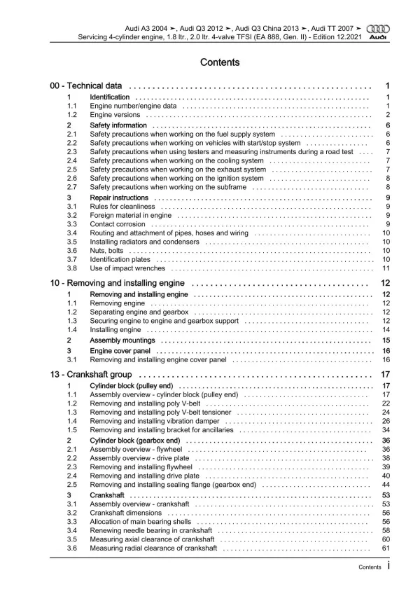 Audi A3 8P 2003-2012 1.8l 2.0l petrol engines 160-211 hp repair manual eBook