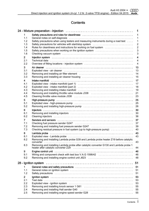 Audi A3 8P 2003-2012 direkt injection ignition system 105 hp repair manual eBook