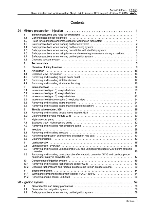 Audi A3 8P 2003-2012 direkt injection ignition system 125 hp repair manual eBook