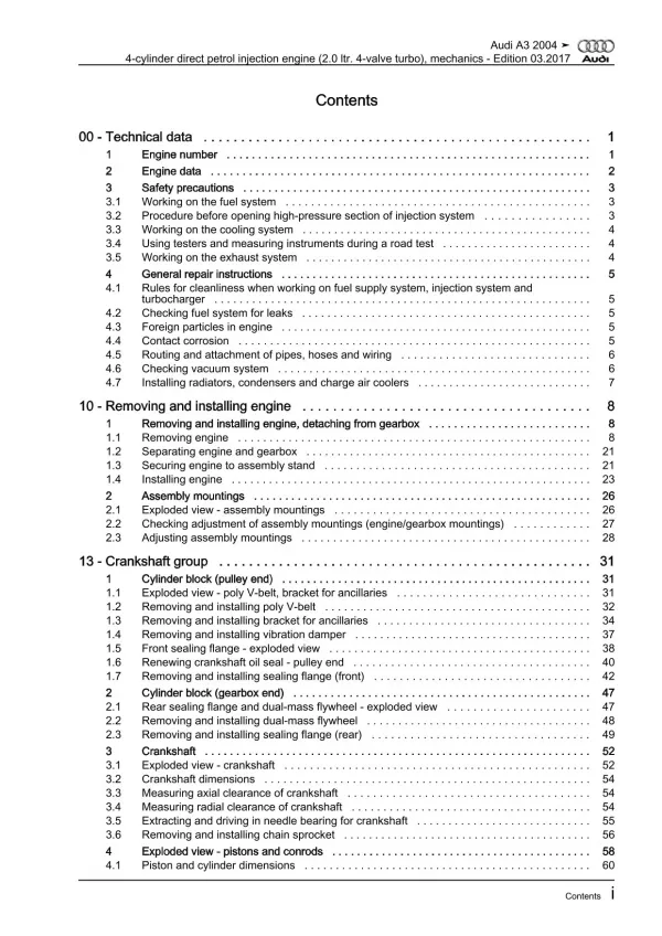 Audi A3 8P 2003-2012 injection engine mechanics 200-265 hp repair manual eBook