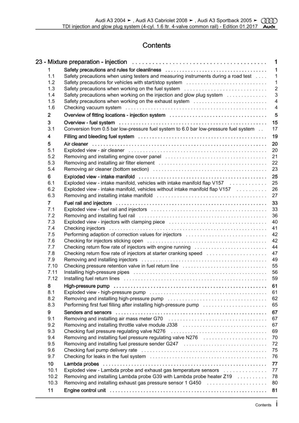 Audi A3 8P (03-12) tdi injection glow plug system 90-105 hp repair manual eBook