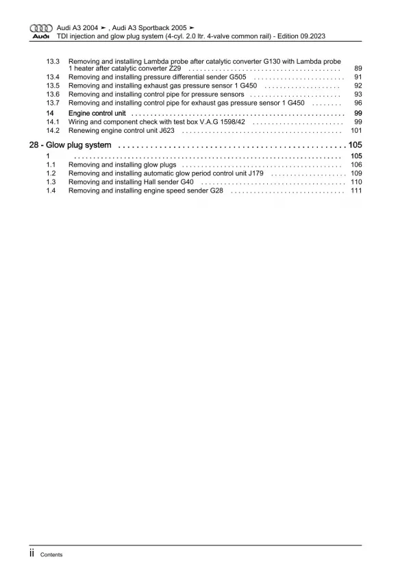 Audi A3 8P (03-12) tdi injection glow plug system 136-170 hp repair manual eBook