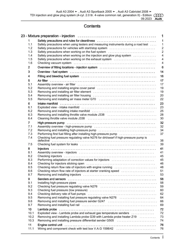 Audi A3 2003-2012 injection glow plug system 2.0l 136-170 hp repair manual eBook