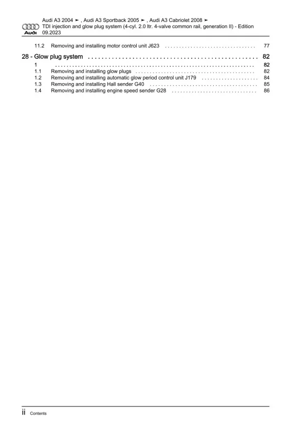 Audi A3 2003-2012 injection glow plug system 2.0l 136-170 hp repair manual eBook