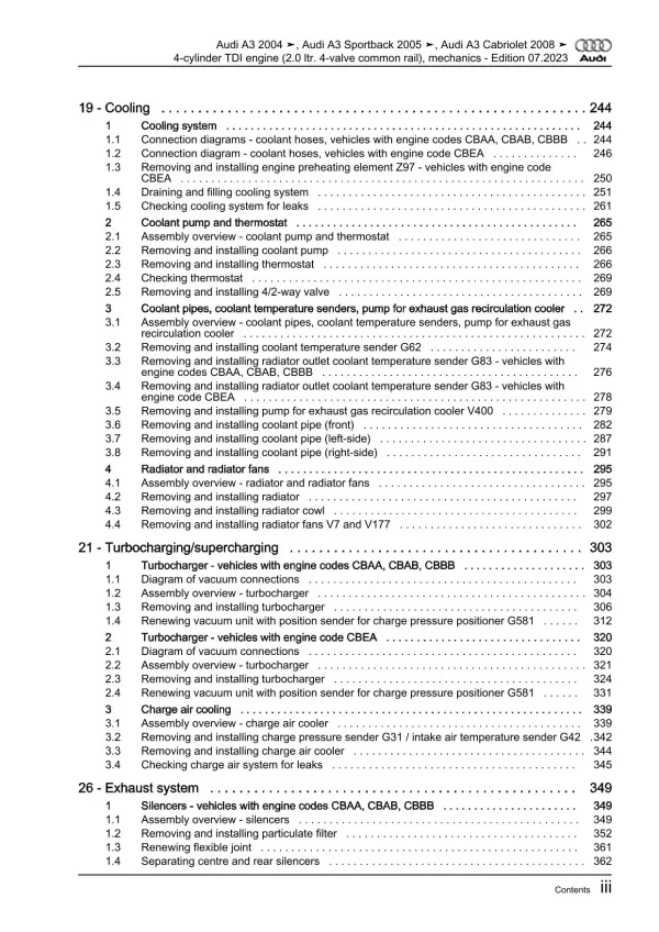 Audi A3 type 8P 2003-2012 diesel engine mechanics 136-170 hp repair manual eBook