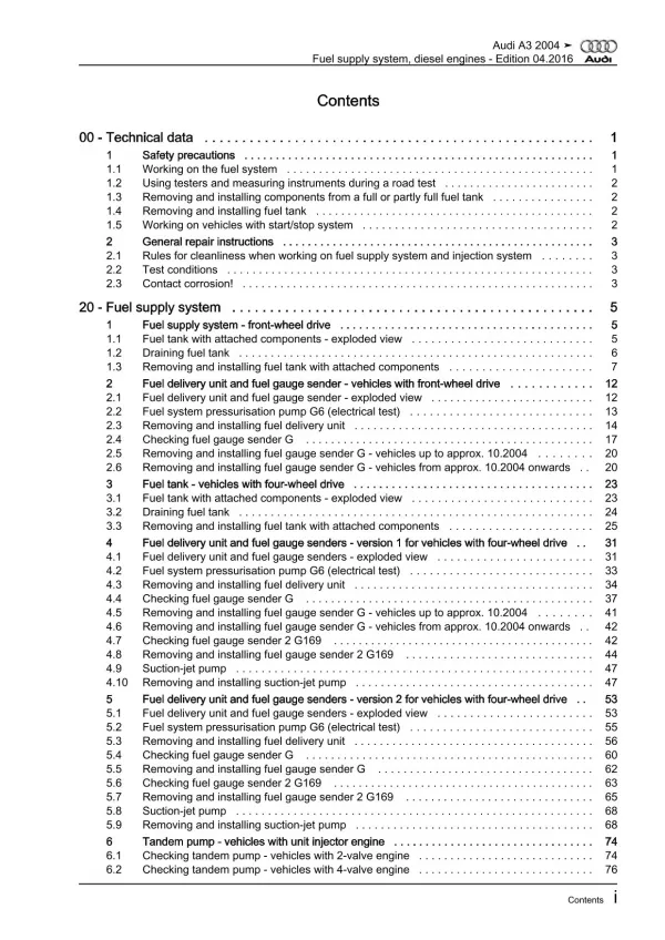 Audi A3 type 8P 2003-2012 fuel supply system diesel engines repair manual eBook