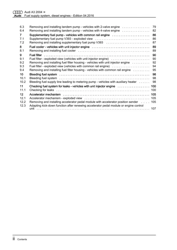 Audi A3 type 8P 2003-2012 fuel supply system diesel engines repair manual eBook