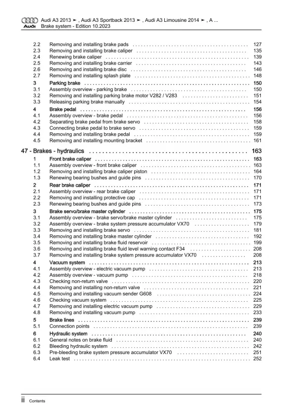 Audi A3 type 8V 2012-2020 brake systems repair workshop manual eBook pdf