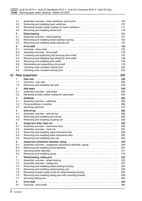 Audi A3 8V 2012-2020 running gear axles steering repair workshop manual eBook