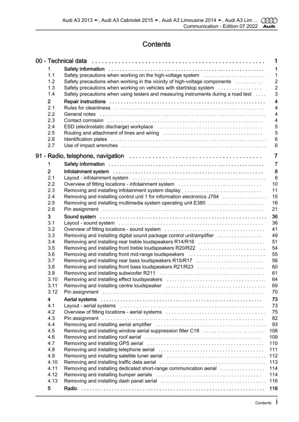 Audi A3 8V 2012-2020 communication radio navigation repair workshop manual eBook