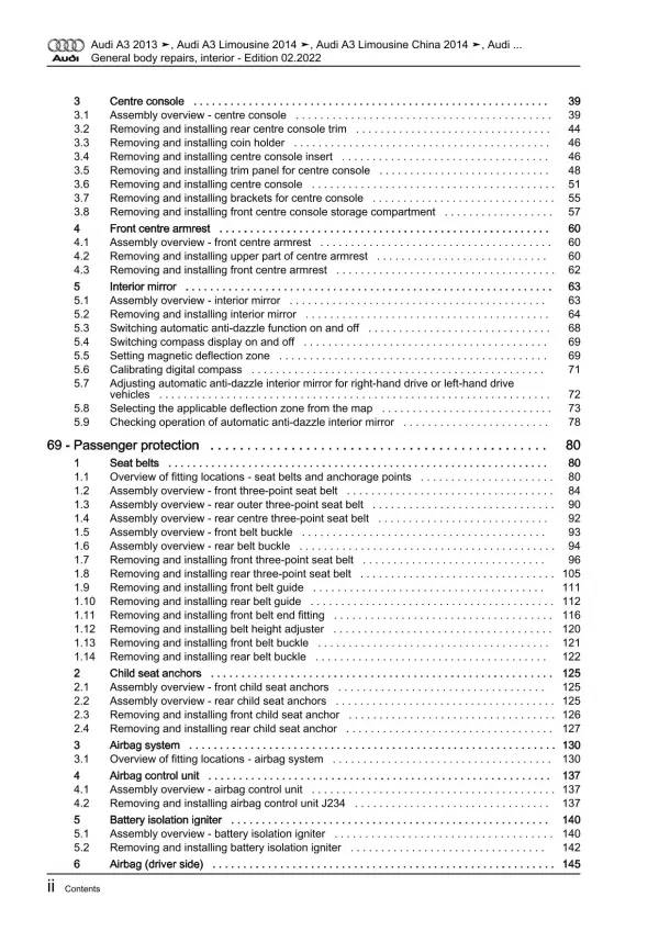 Audi A3 8V 2012-2020 general body repairs interior repair workshop manual eBook