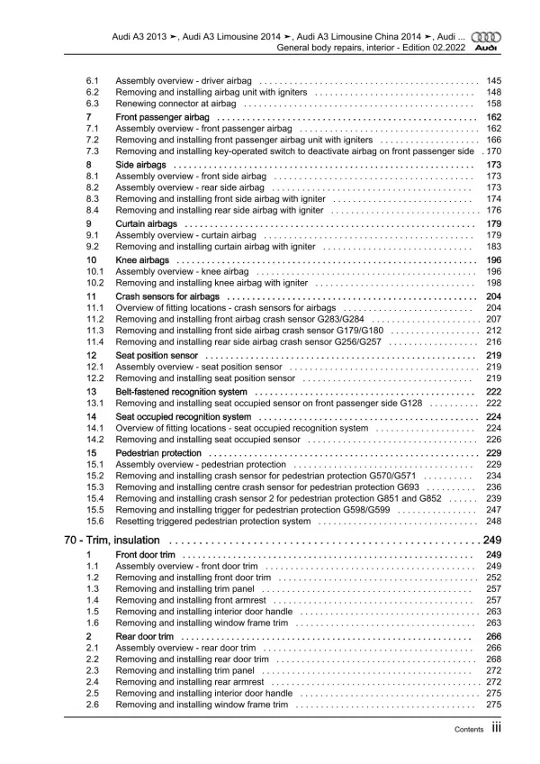 Audi A3 8V 2012-2020 general body repairs interior repair workshop manual eBook
