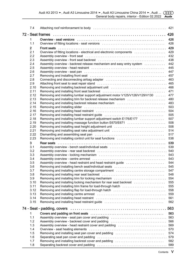 Audi A3 8V 2012-2020 general body repairs interior repair workshop manual eBook