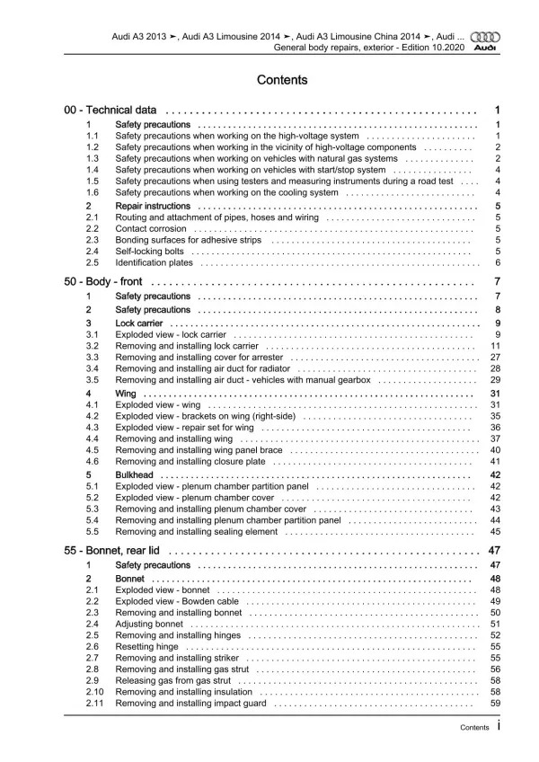 Audi A3 8V 2012-2020 general body repairs exterior repair workshop manual eBook