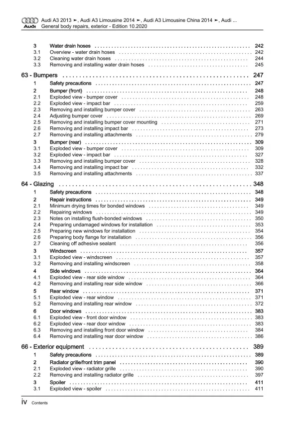 Audi A3 8V 2012-2020 general body repairs exterior repair workshop manual eBook