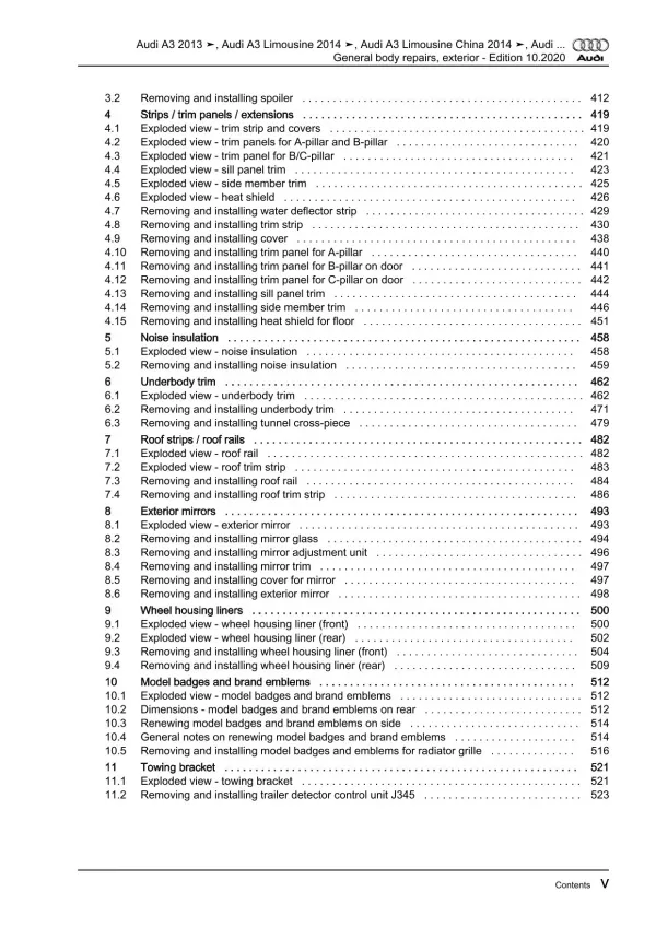 Audi A3 8V 2012-2020 general body repairs exterior repair workshop manual eBook