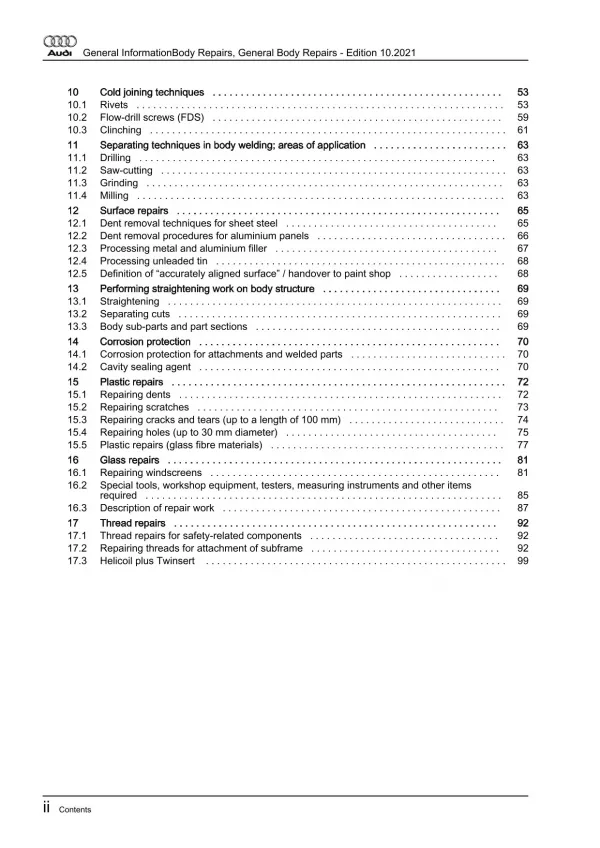 Audi A3 type 8V 2012-2020 general information body repairs workshop manual eBook