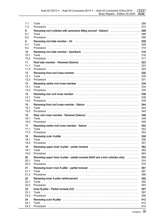 Audi A3 type 8V 2012-2020 body repairs workshop manual eBook pdf download