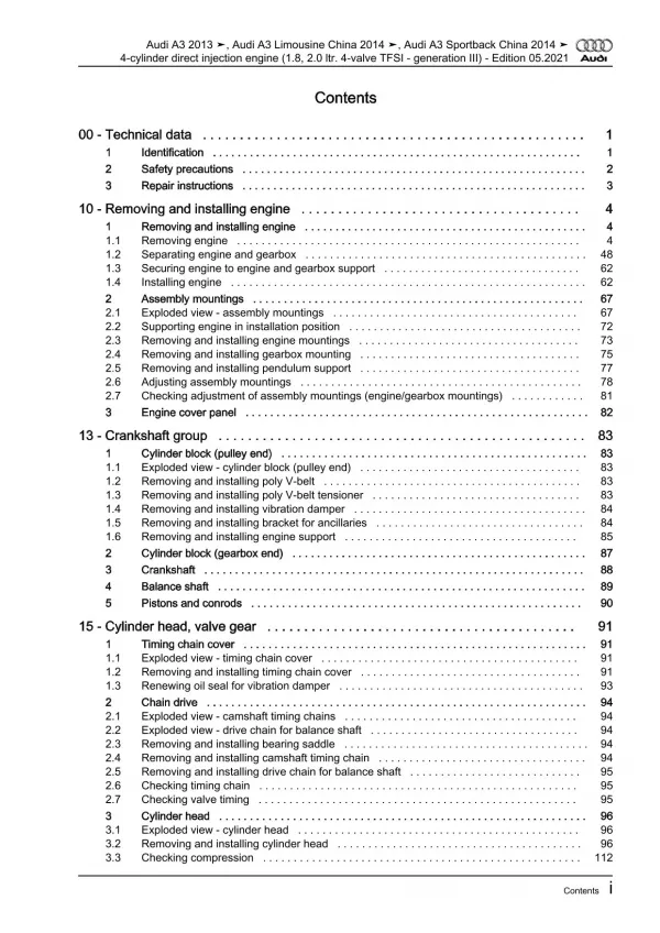 Audi A3 8V (12-20) 4-cyl. petrol engines 170-310 hp repair workshop manual eBook