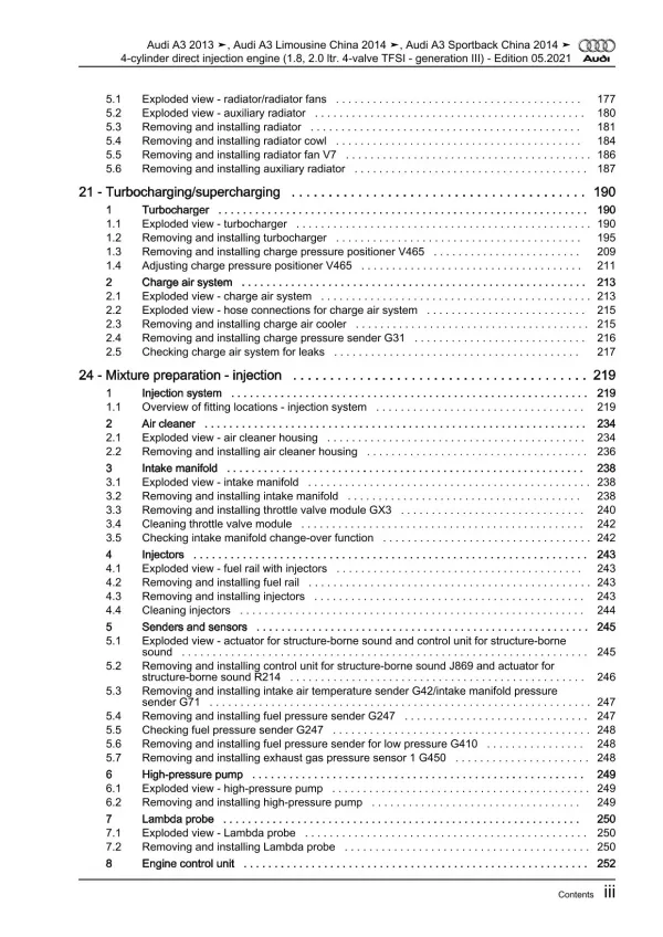 Audi A3 8V (12-20) 4-cyl. petrol engines 170-310 hp repair workshop manual eBook