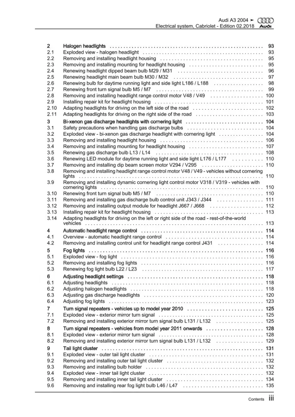 Audi A3 Cabrio type 8P7 2008-2013 electrical system repair workshop manual eBook