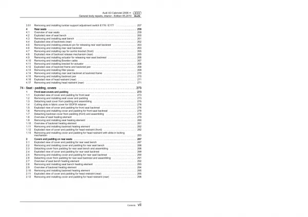 Audi A3 Cabrio 8P7 2008-2013 general body repairs interior repair manual eBook