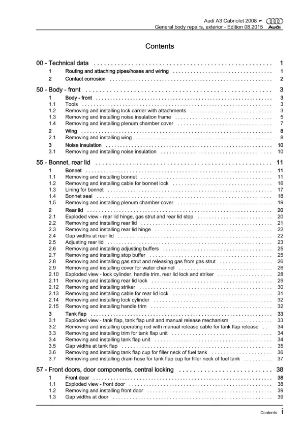 Audi A3 Cabrio 8P7 2008-2013 general body repairs exterior repair manual eBook