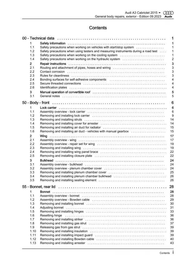 Audi A3 Cabrio 8V 2014-2020 general body repairs exterior repair manual eBook