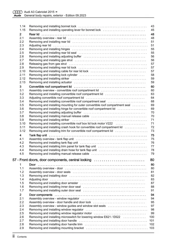 Audi A3 Cabrio 8V 2014-2020 general body repairs exterior repair manual eBook