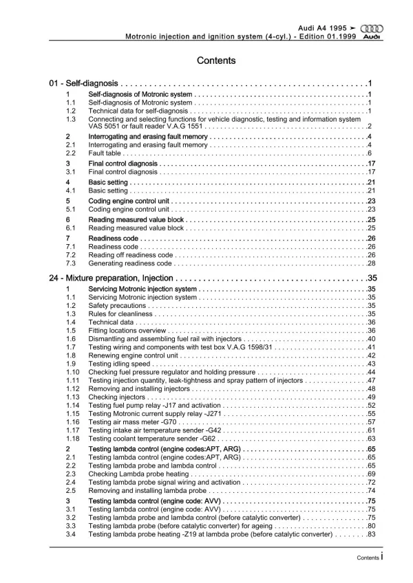 Audi A4 8D (94-02) motronic injection ignition system 125 hp repair manual eBook