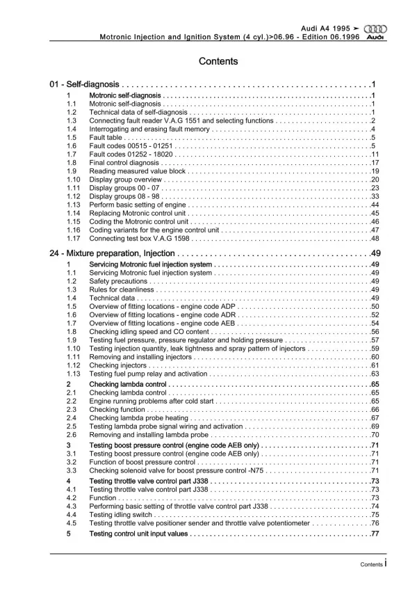 Audi A4 8D 1994-1996 motronic injection ignition system 1.8l repair manual eBook